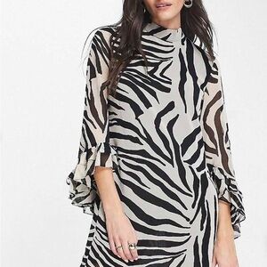 Mango Sheer Zebra Print High Neck Dress